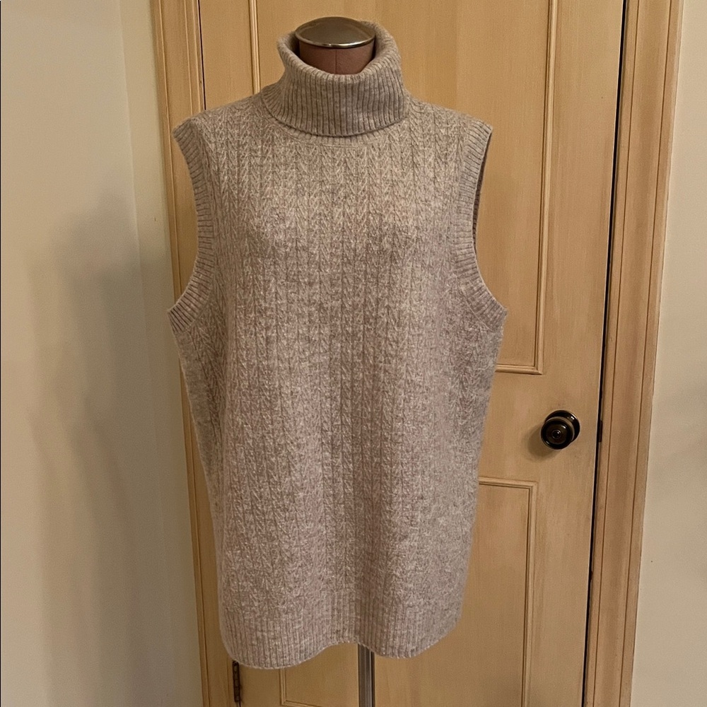 1. STATE Minimalist Preppy Career Modern Cable Wheat/Tan Sleeveless Turtleneck M